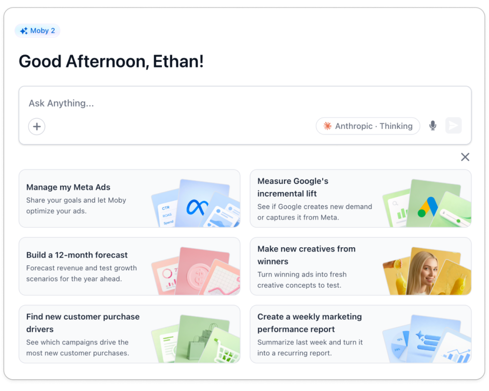 Dashboard de Triple Whale mostrando métricas de ecommerce, analytics en tiempo real e inteligencia artificial para marketing y atribución.
